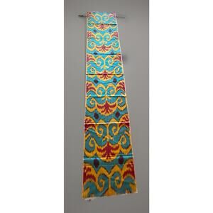 Hand Made Polychrome UZBEK Silk IKAT Banner Fabric 14"x 80"